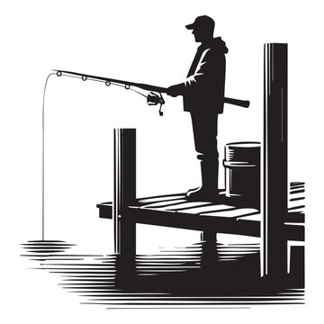 recommend clip art: Fisherman Vector illustration in black and white - Fishing Clipart Design