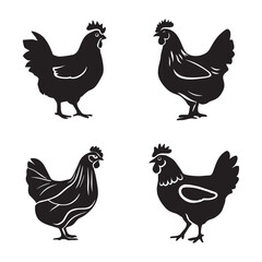 Chicken silhouette set black color vector illustration