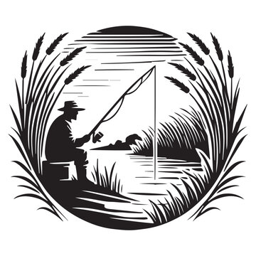 recommend clip art: Fisherman Vector illustration in black and white - Fishing Clipart Design