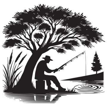 recommend clip art: Fisherman Vector illustration in black and white - Fishing Clipart Design