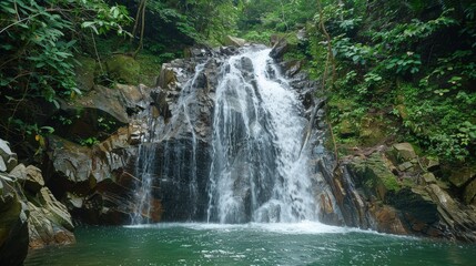 Fototapeta premium Visiting a waterfall offers a chance to connect with nature and experience its raw power.
