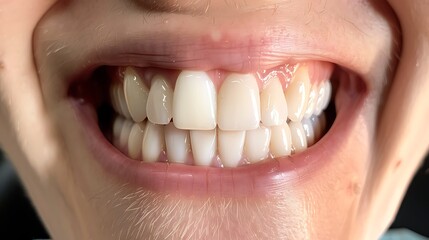 Fototapeta premium Close-up of a person's smile, showcasing their bright white teeth.