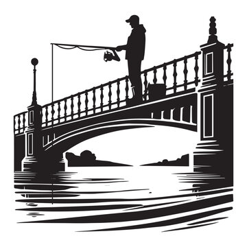 recommend clip art: Fisherman Vector illustration in black and white - Fishing Clipart Design