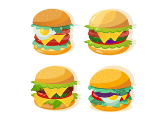 set burgers with mouthwatering toppings vector