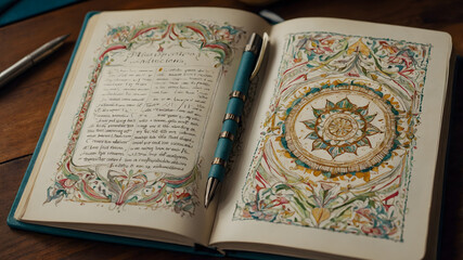 Intricate Mandala Illustration in a Journal with Color Palette