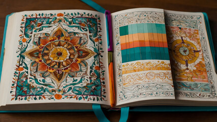Detailed Artistic Journal with Decorative Borders and Mandala