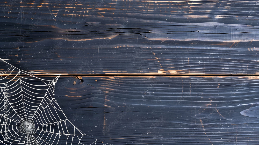 Poster spider web on wooden background creating an intriguing texture and natural aesthetic