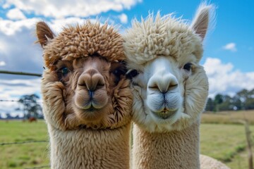 Obraz premium 2 alpacas animal mammal llama.