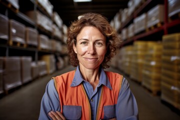 Portrait of a smiling middle aged female warehouse worker