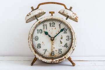Old Alarm Clock. Vintage White Metal Clock in Need of Restoration and Repair