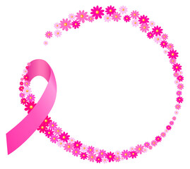 Pink ribbon design with flower.  Breast cancer awareness month campaign. Vector illustration.