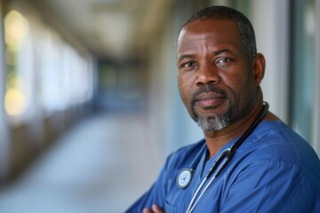 Fototapeta premium Portrait of a middle aged African American male registered nurse