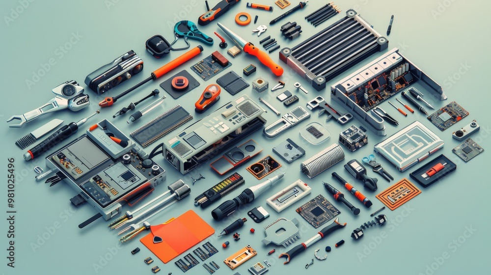 Poster visualize a design for an advanced tech repair toolkit