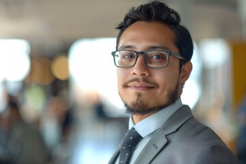 Fototapeta premium Portrait of a young Hispanic male accountant in office
