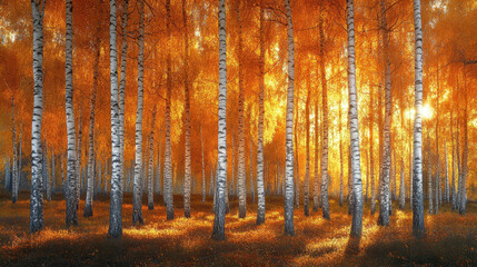 Autumn outdoor nature scenery in illustration style
