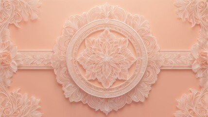 A peach-colored ornate floral design with a central medallion, offering a luxurious and decorative backdrop, ideal for formal or elegant presentations.
