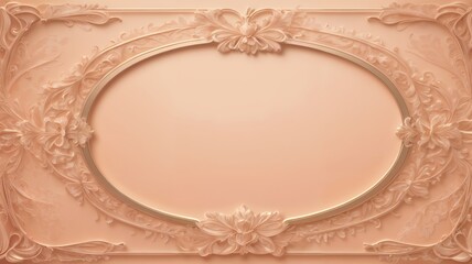 An elegant peach-colored background featuring an ornate oval floral frame with intricate scrollwork and soft floral accents.