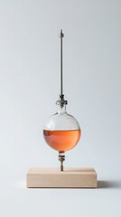 Obraz premium A modern glass apparatus with a round base and elegant design, showcasing a colorful liquid for scientific exploration.