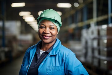 Portrait of a smiling middle aged female warehouse worker