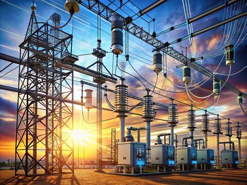Technical illustration of electrical circuit diagram featuring various symbols, wires, and components, showcasing a
