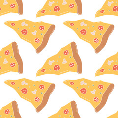 Seamless pizza pattern. Doodle pizza background. Fast food pattern