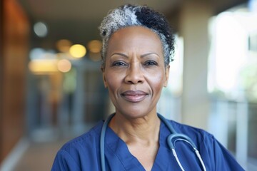 Obraz premium Portrait of a middle aged African American female registered nurse