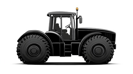 Naklejka premium Large Black Agriculture Tractor in a Rural Field Landscape