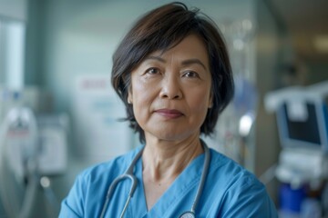 Fototapeta premium Portrait of a middle aged Asian female registered nurse