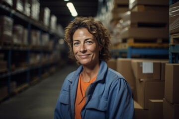Portrait of a smiling middle aged female warehouse worker