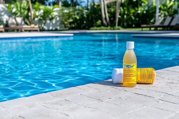 Acid solutions used in swimming pool maintenance, adjusting pH levels for safe swimming conditions