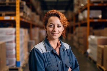 Portrait of a smiling middle aged female warehouse worker