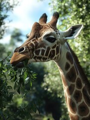 Naklejka premium Giraffe Eating Leaves