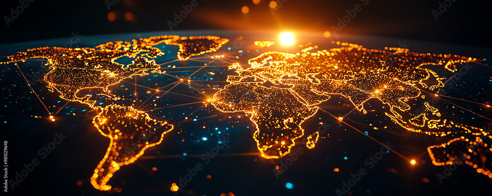 Poster stunning view of a glowing world map with vibrant connections highlighting global networks and techn