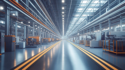 Modern hi-tech facility with automated line at the industrial factory. Smart factory industrial, Industry 4.0 concept