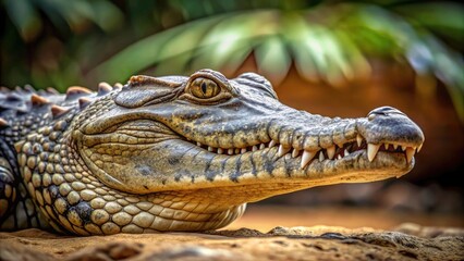 Fototapeta premium Close-up photo of an American crocodile in its natural habitat, wildlife, reptile, predator, swamp, Florida