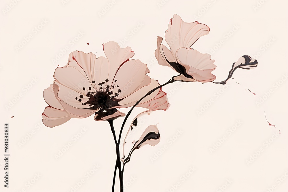 Poster abstract flower in continuous line art drawing style. one line art. carnation flower black linear de