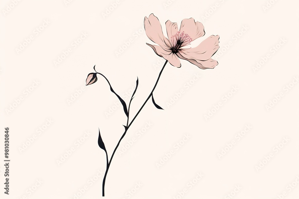 Poster abstract flower in continuous line art drawing style. one line art. carnation flower black linear de