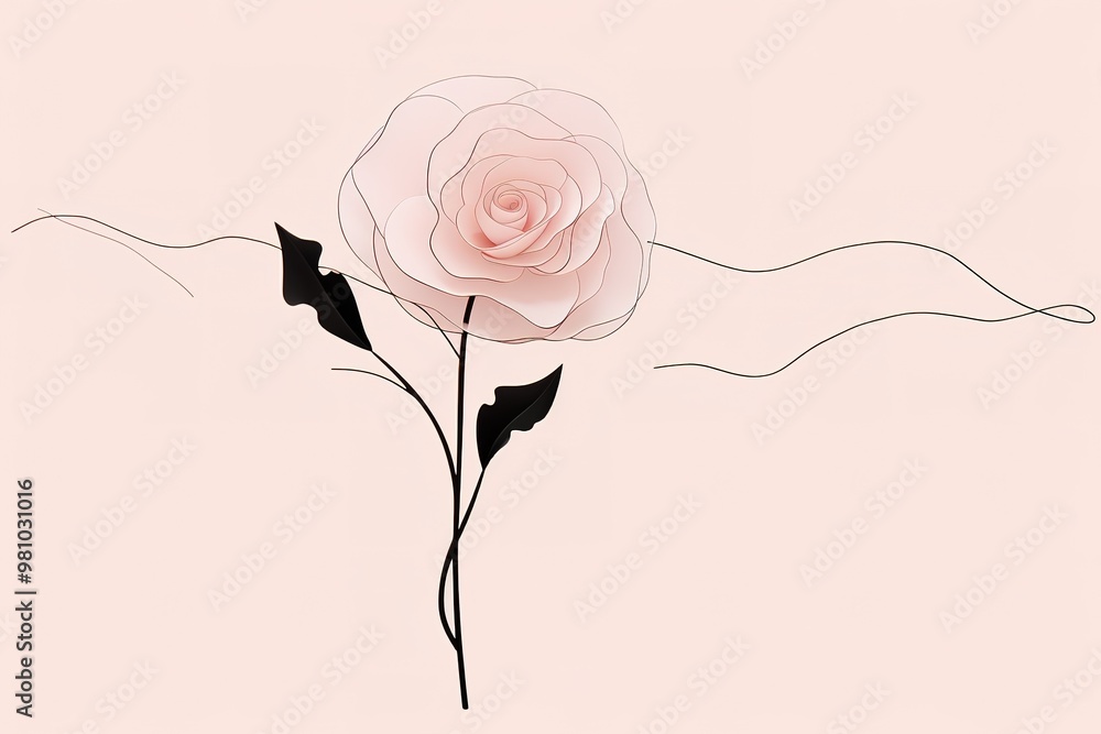 Poster abstract flower in continuous line art drawing style. one line art. carnation flower black linear de