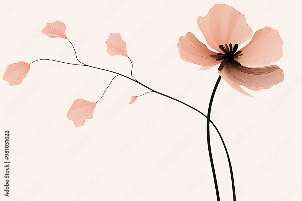 Poster abstract flower in continuous line art drawing style. one line art. carnation flower black linear de