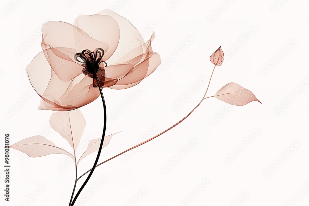 Poster abstract flower in continuous line art drawing style. one line art. carnation flower black linear de