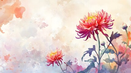 Vibrant Autumn Chrysanthemum Blooms in Soft Focus Floral Background