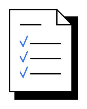 Simple document with three blue checkmarks and lines. Ideal for task lists, project management, organization, planning, and productivity. Minimalist, clean, modern.