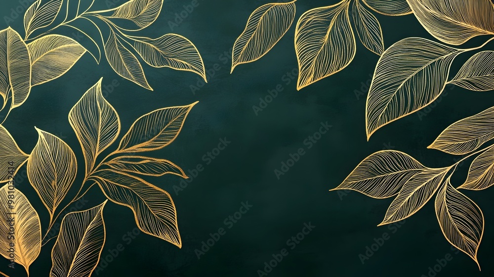 Poster elegant autumn foliage with ornate botanical patterns on dark background