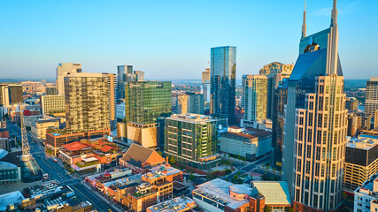 Aerial View Nashville Skyline at Golden Hour