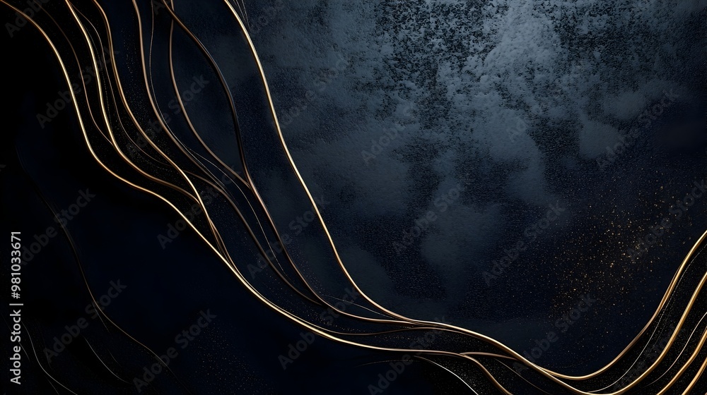 Poster elegant abstract dark background with golden flowing lines and curves