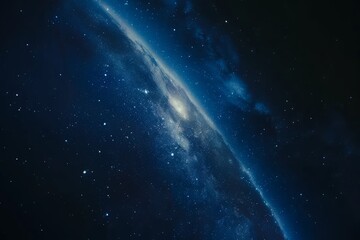 Fototapeta premium Cosmic Glow Milky Way Galaxy Arcing Across Deep Blue Night Sky, Minimalistic Space Art