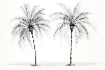 Palm trees on sea shore at beautiful sunny day. Image of tropical vacation and sunny happiness. Modern painting, background illustration.