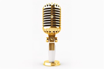 Fototapeta premium 3D Rendering golden vintage studio microphone isolated on white background
