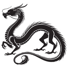 Fototapeta premium Dragon vector in black and white - Dragon Silhouette Clipart 