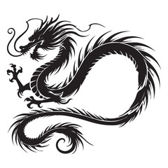 Fototapeta premium Dragon vector in black and white - Dragon Silhouette Clipart 